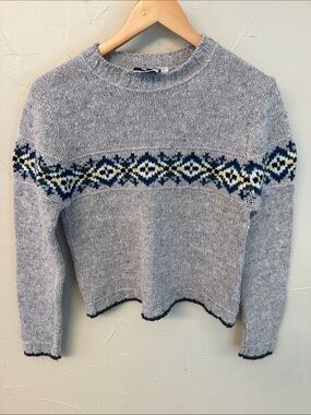 It's Our Time Gray Crewneck Sweater with Navy & Cream Fair Isle
